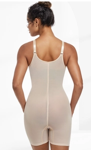 Detailed back view of nude high-stretch mesh shapewear bodysuit with adjustable straps
