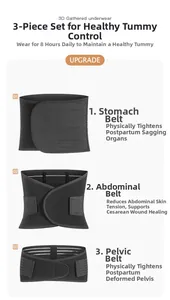 Three-piece postnatal waist trainer set with breathable mesh and adjustable velcro