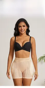 Detail of high waist hip enhancer underwear with breathable mesh and lace side panels