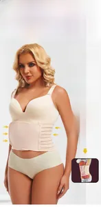 Detail of waist cincher with triple compression straps and hooks for postpartum recovery