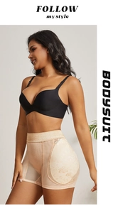 Detail of high-waisted tummy control panty with floral jacquard and mesh panels