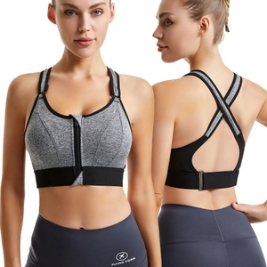 Women's High Impact Sports Bra Zip Front Shockproof Breathable Yoga Top Adjustable Straps Cross Back Fitness Gym Running Top