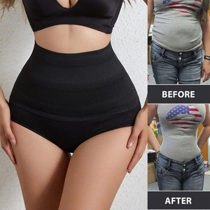 High-waisted black tummy control shapewear with body sculpting and butt lifting effect