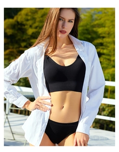 Ensemble de lingerie sans couture en maille côtelée noire avec soutien-gorge col en V
