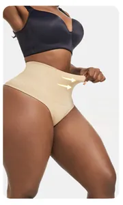 Close-up of high-elasticity nude shapewear showing stretchable fabric and high waist design