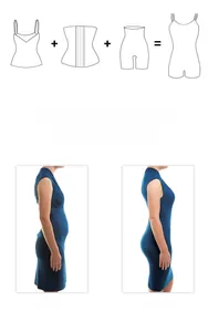 Visual guide of shapewear set including camisole, waist trainer and lifting shorts