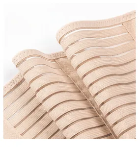 Detailed view of the breathable hollow striped elastic fabric on the nude waist trainer