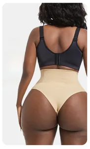 Detail of high waist shaping thong with seamless diamond texture on back for firm lift