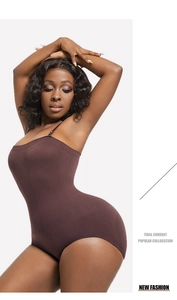 Detailed knit texture of dark brown bodysuit with slim straps and high cut design