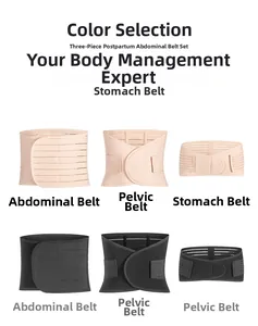 Detailed view of the 3-in-1 postpartum belly band set with breathable mesh in black and nude