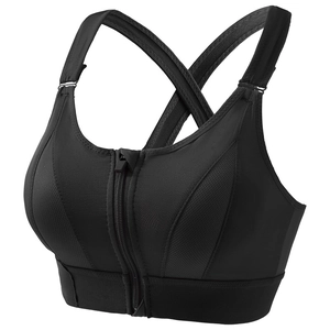 Black high-impact sports bra with front zipper and breathable mesh panels for fitness