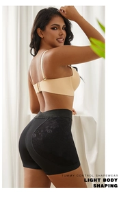 Detail of high waist black tummy control shapewear with delicate lace and lifting effect