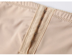 Detail of multi-row hook-and-eye closure on seamless high-waist tummy control panties