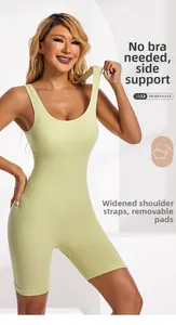 Detail of lime green ribbed bodysuit featuring wide shoulder straps and removable chest pads