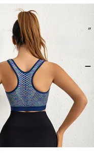 Soutien-gorge de sport dos nageur avec tricot bleu-violet et maille alvéolée respirante