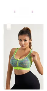 Soutien-gorge de sport à zip avant en vert néon avec maintien élevé et bande large