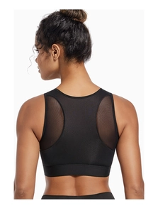 Back view of high impact sports bra featuring breathable mesh and racerback design