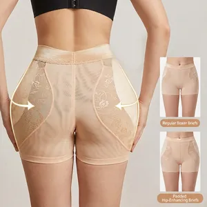 High waist padded butt lifter and hip enhancer shapewear in skin tone with floral lace
