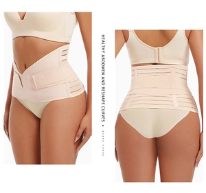 Front and back view of breathable postpartum waist trainer belt with compression straps