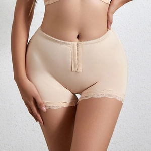 Seamless high-waist butt lifter shaper with lace trim and triple row hook-and-eye closure