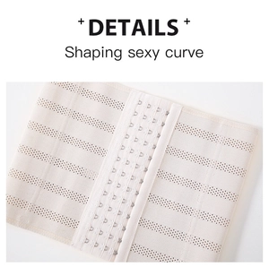 Detail of breathable fabric and adjustable three-row metal hooks on high waist waist trainer