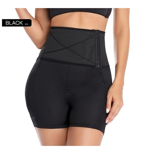 Detail of high waist tummy control shapewear with adjustable multi-row buckles and cross bands