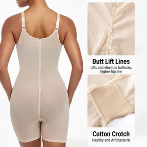 Plus size high waist shapewear bodysuit in beige with butt lifting effect and cotton crotch