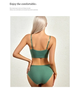 Detail view of the deep green ribbed lingerie set showing back straps and soft fabric