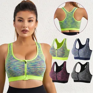 Soutien-gorge De Sport Sans Couture Pour Femmes Fermeture Éclair Avant Dos Nageur Space Dye Yoga Gym Haut De Sport Entraînement