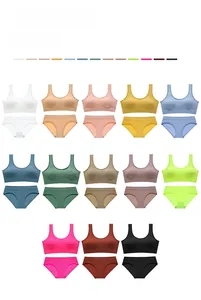 Matrix display of seamless underwear sets in thirteen diverse vibrant colors