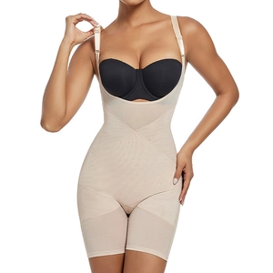 Plus size skin-tone bodysuit with mesh fabric for tummy control and butt lifting
