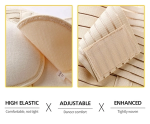 Detail of breathable elastic fabric and adjustable Velcro closure on waist trainer belt