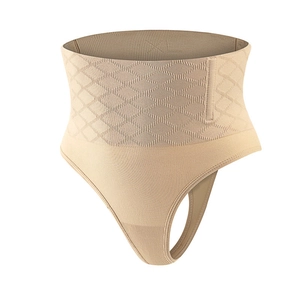 High waist tummy control shaper thong for women with honeycomb texture in beige
