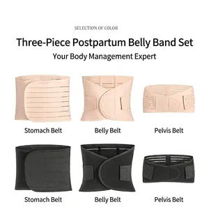 Breathable 3-in-1 postpartum recovery belly band set with waist and pelvic support belts