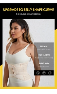 Detail of waist trainer with double-breasted closure and breathable mesh fabric