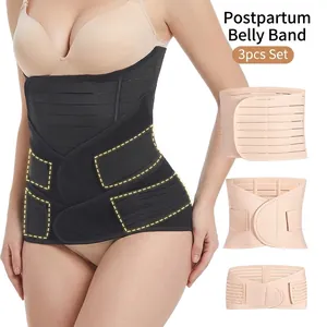 Breathable 3-piece postpartum waist trainer belt set for tummy control and body shaping