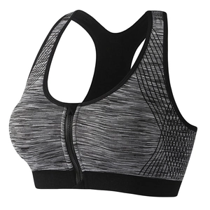 Soutien-gorge de sport à fermeture éclair avant et dos nageur gris chiné