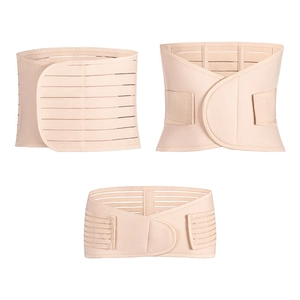 Three-piece post-pregnancy belly binder set with high-elastic breathable fabric in beige