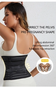 Detail of breathable black pelvic correction belt with adjustable pressure bands for women