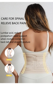 Detail of nude waist trainer with multi-layer elastic straps and support bars for posture