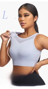 Close-up of lilac sports bra with honeycomb mesh hollow-out design for ventilation