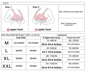 Size chart for seamless wire-free bras with measurement guide for M L XL and XXL sizes