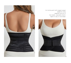 Detail of adjustable waist trainer wrap showing multi-layer compression and velcro closure