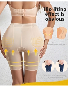 Detail showing the internal sponge cushion and breathable mesh of hip lifting shapewear
