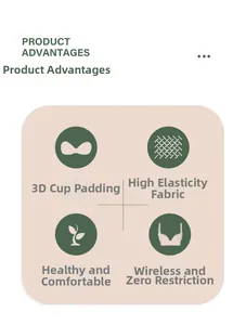 Infographic showing seamless wireless bra features including 3D cups and high elastic fabric