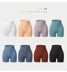 Dettagli di pantaloncini da yoga a vita alta senza cuciture in 8 colori e texture a coste