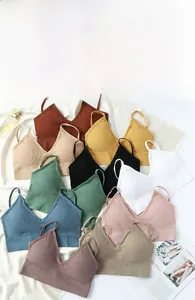 Detailed close-up showing vertical ribbed texture and various colors of seamless wire-free bras
