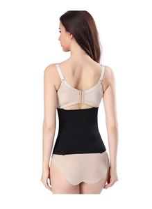 High-waist seamless back design of black waist trainer for postpartum recovery and fitness