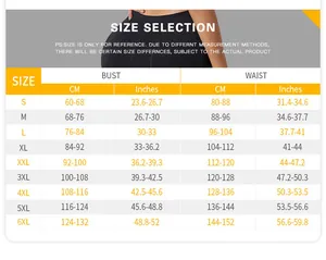 Size chart for high waist shaping thong with measurements from S to 6XL in cm and inch