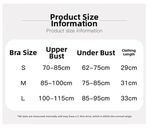 Size chart showing bust measurements and length for the high-impact sports bra